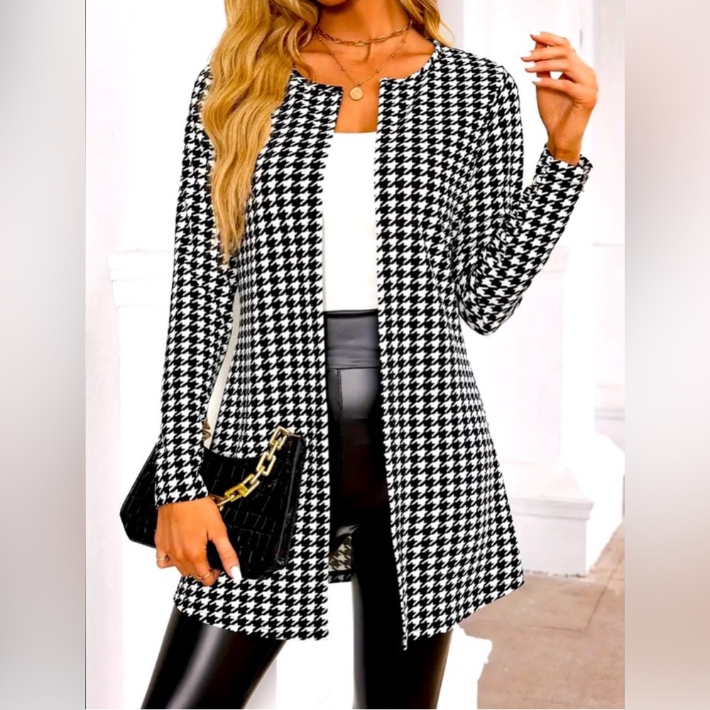 HOUNDSTOOTH OPEN FRONT CARDIGAN NWT Sz Medium (SKU 27)